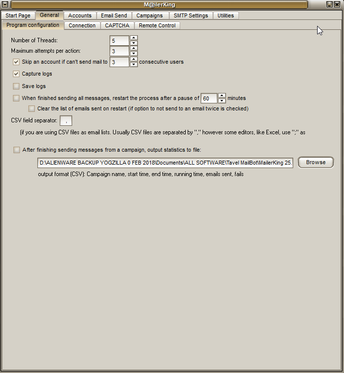 1 - Mailer King Bulk Email Sender - General - Program Configuration