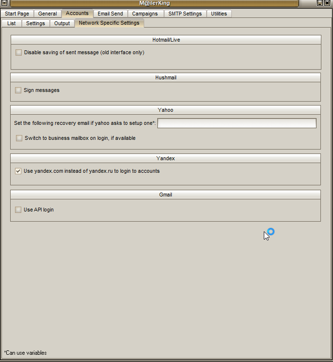 2 - Mailer King Bulk Email Sender - Accounts - Network Specific Settings