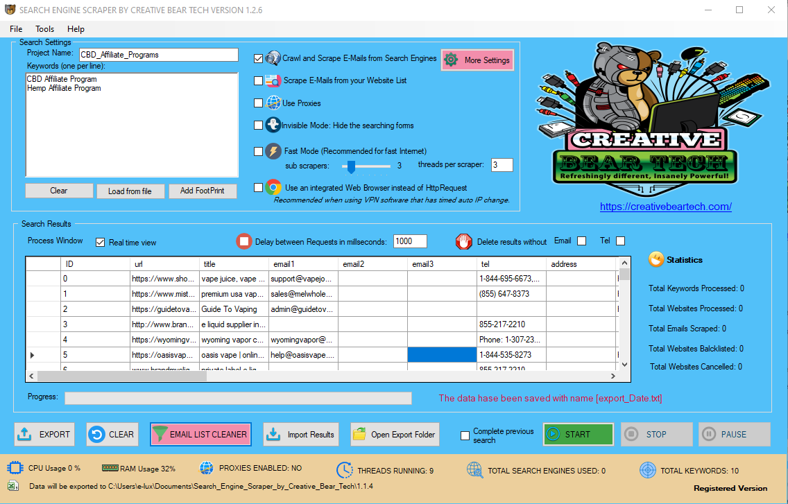 Search Engine Scraper and Email Extractor by Creative Bear Tech